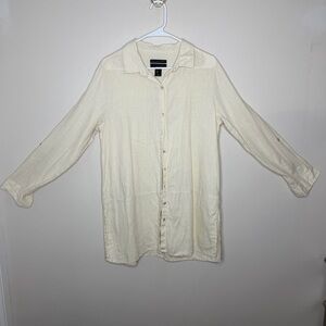 Tahari 100% Linen Button Down Cream Shirt